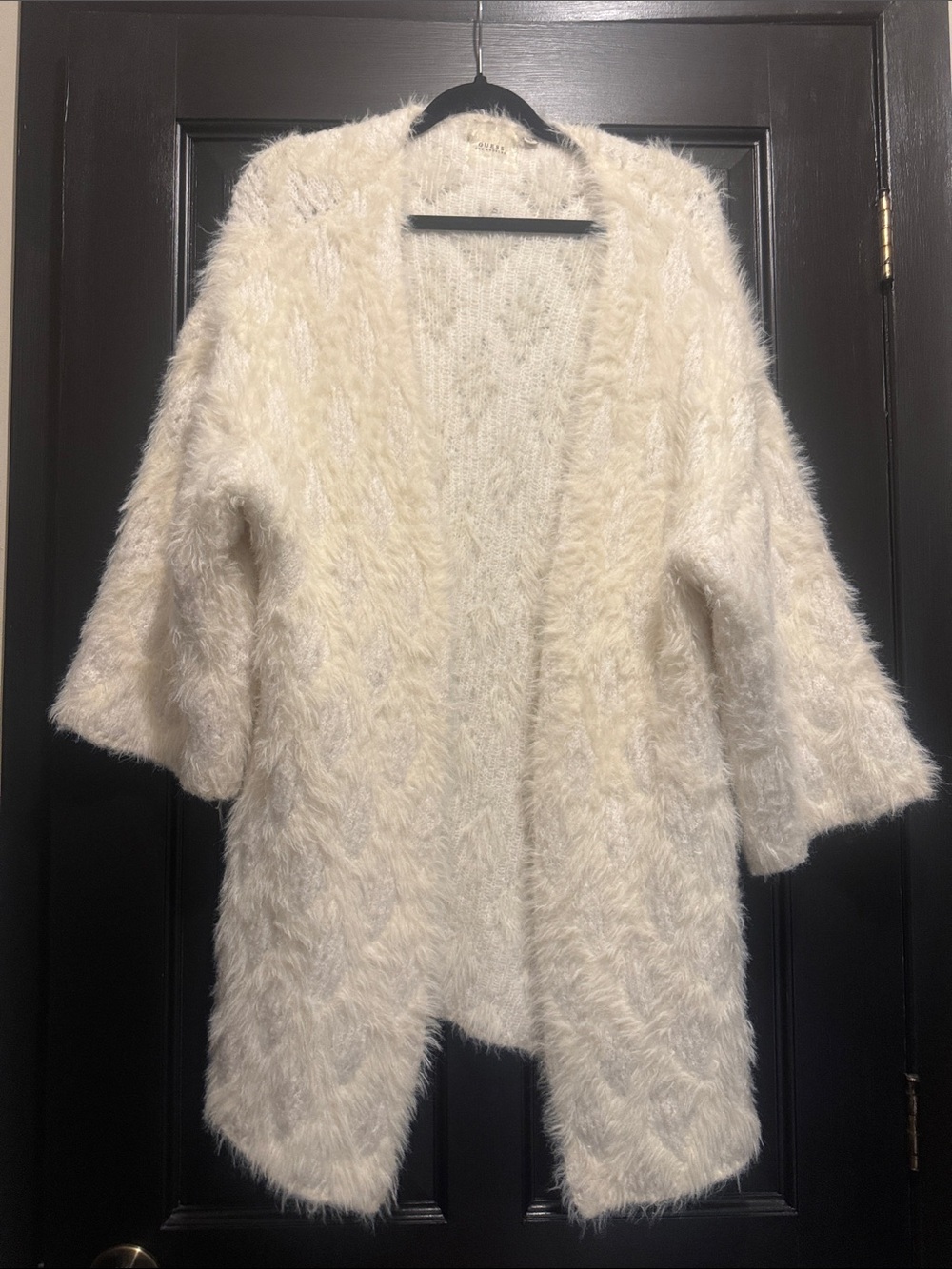 Guess Cozy Cream Fuzzy Open-Front Women's Sweater